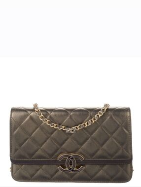 Rare! Like New!!! CHANEL Metallic Quilted Clutch Gold Leather WOC Crossbody Bag
